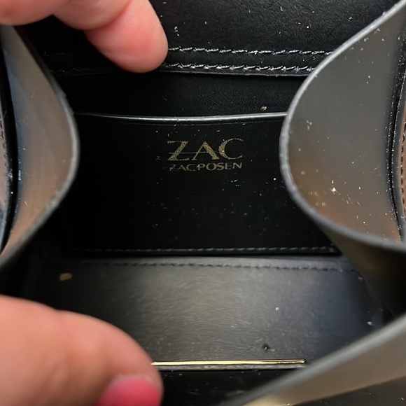 ZAC POSEN SMALL BLACK LEATHER & METAL CHAIN CROSSBODY SHOULDER BAG - Picture 12 of 16